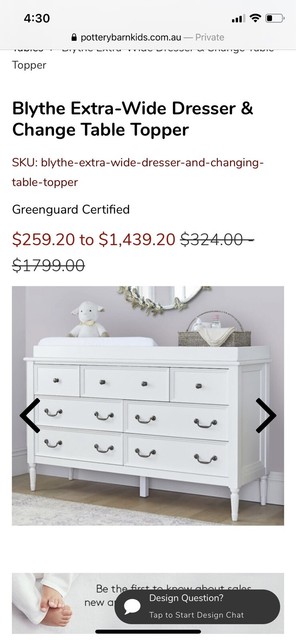 pottery barn changing table topper only